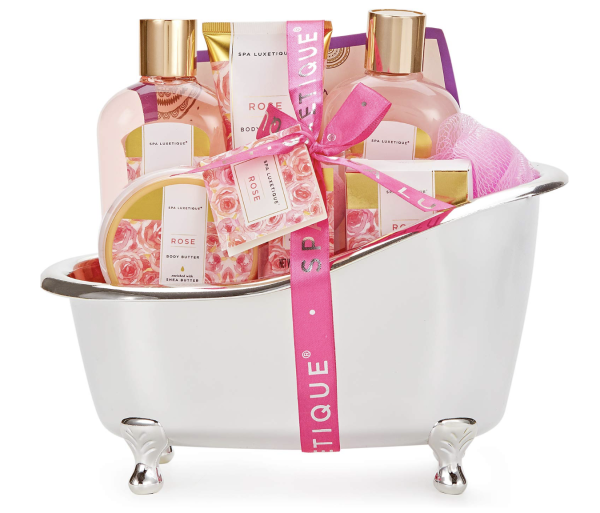 Spa luxetique Gift Set For Women, Bath Sets for Women Gift, 8 Pcs Rose Spa Basket Includes Bubble Bath, Shower Gel, Body Lotion, Birthday Spa Gifts, Mother‘s Day Gifts for Mom